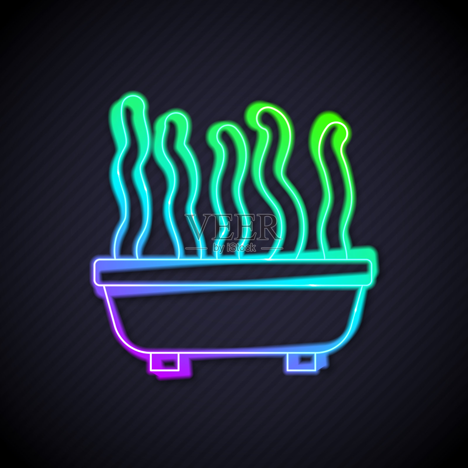 发光的霓虹灯线植物在花盆图标孤立上插画图片素材