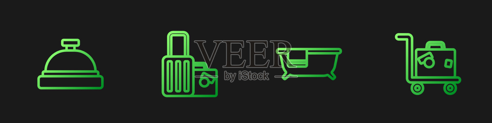 设有浴缸线路的酒店服务箱包和行李包图标素材