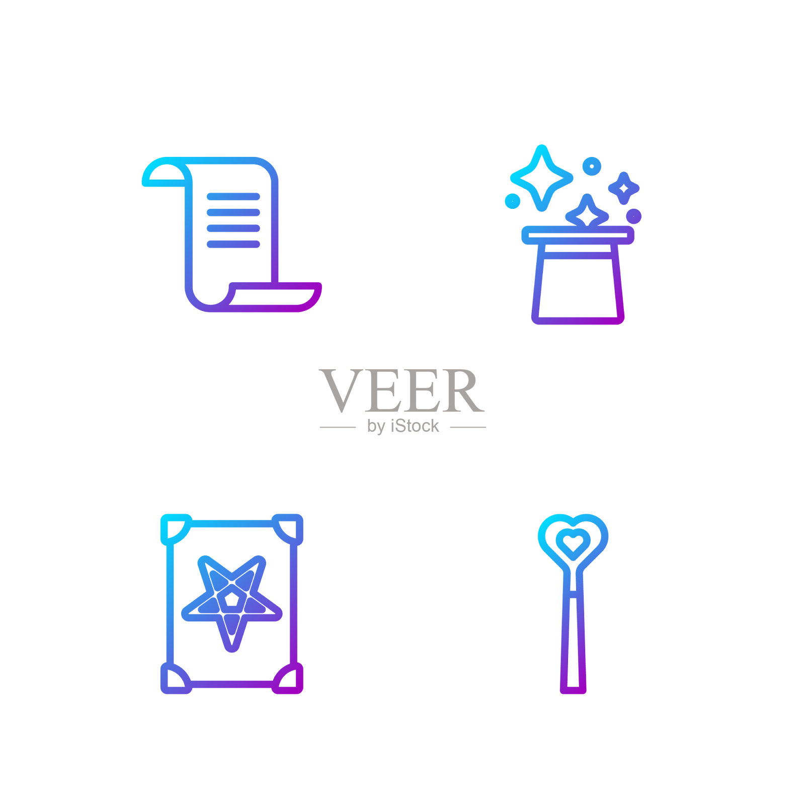 套线魔术棒,古魔术书和帽子插画图片素材