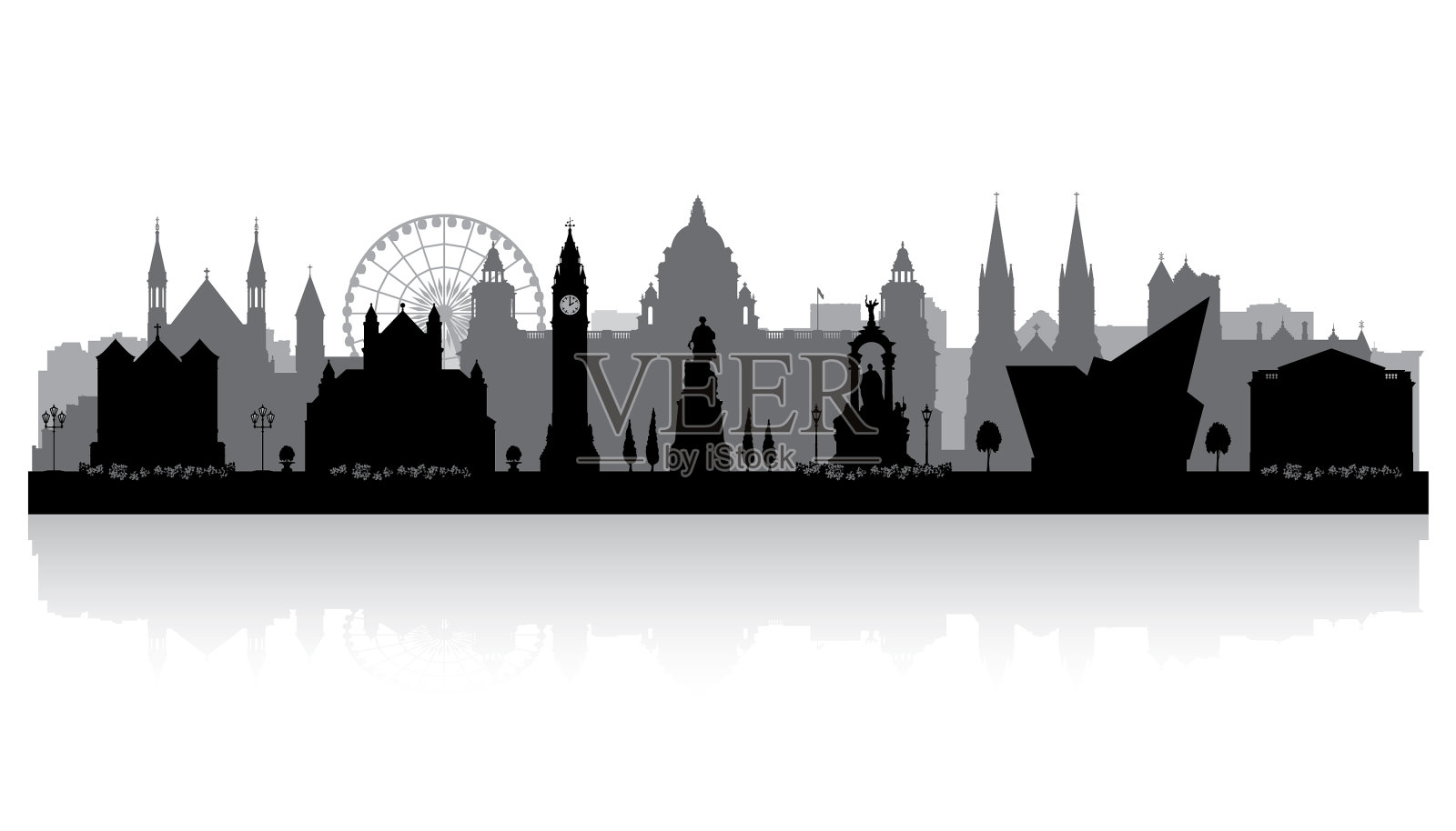 北爱尔兰贝尔法斯特城市天际线轮廓设计元素图片