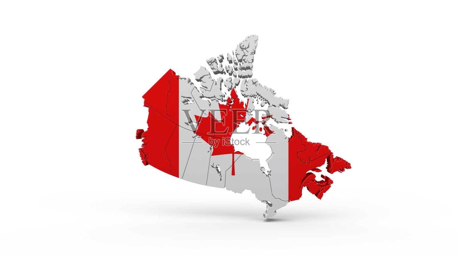 加拿大国旗形状的国家地图在白色的背景照片摄影图片