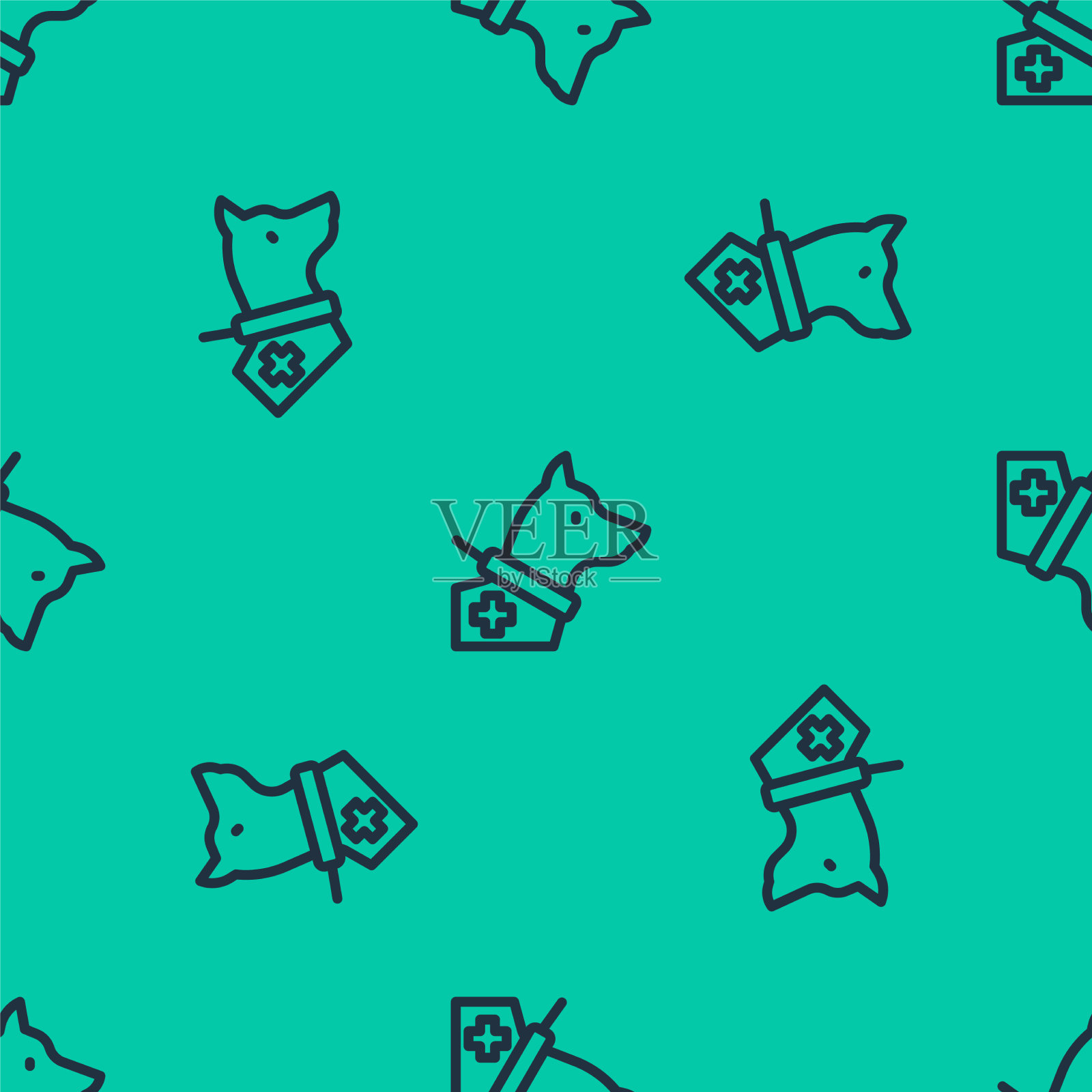 蓝线导盲犬图标隔离无缝图案插画图片素材