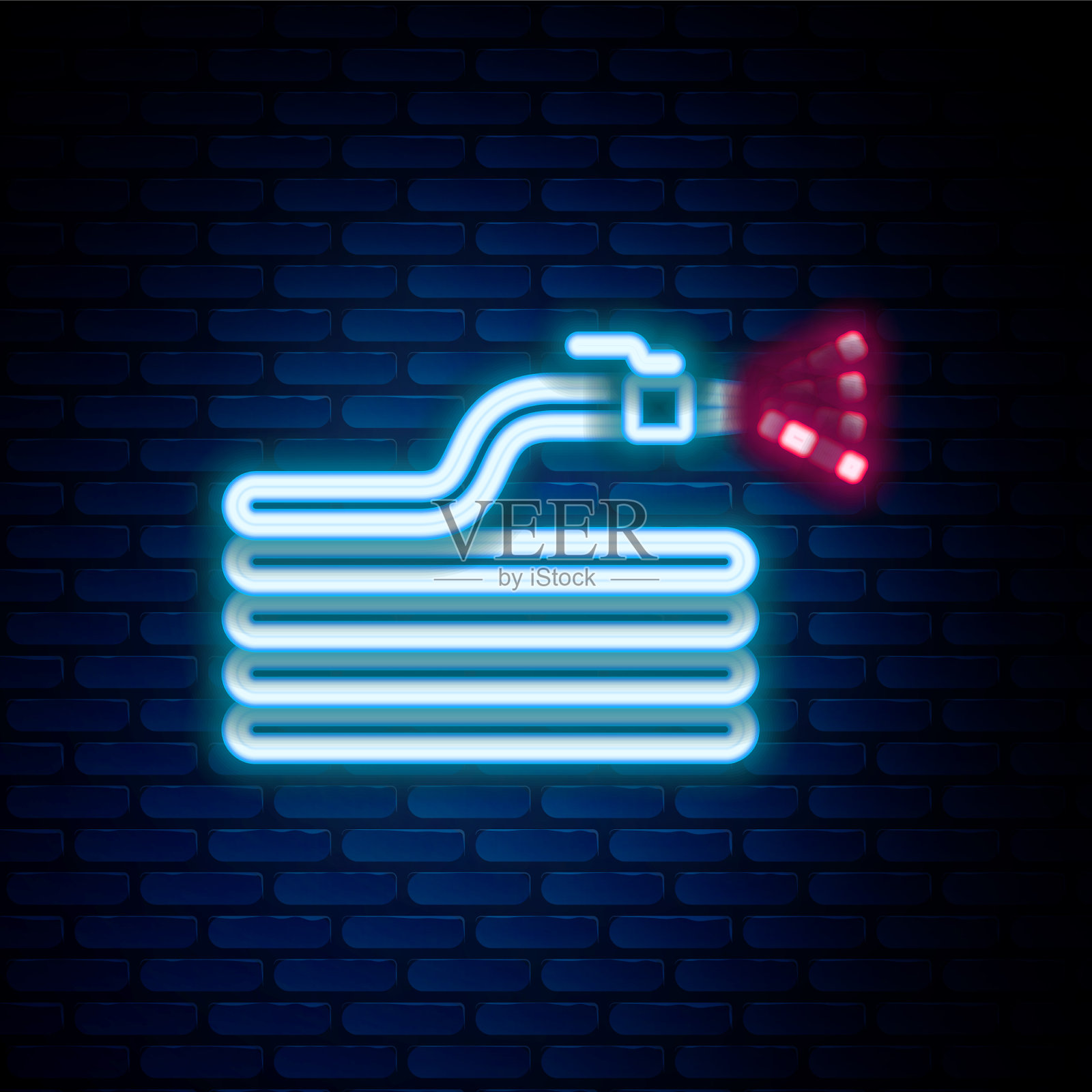 发光的霓虹灯线花园软管或消防软管的图标插画图片素材