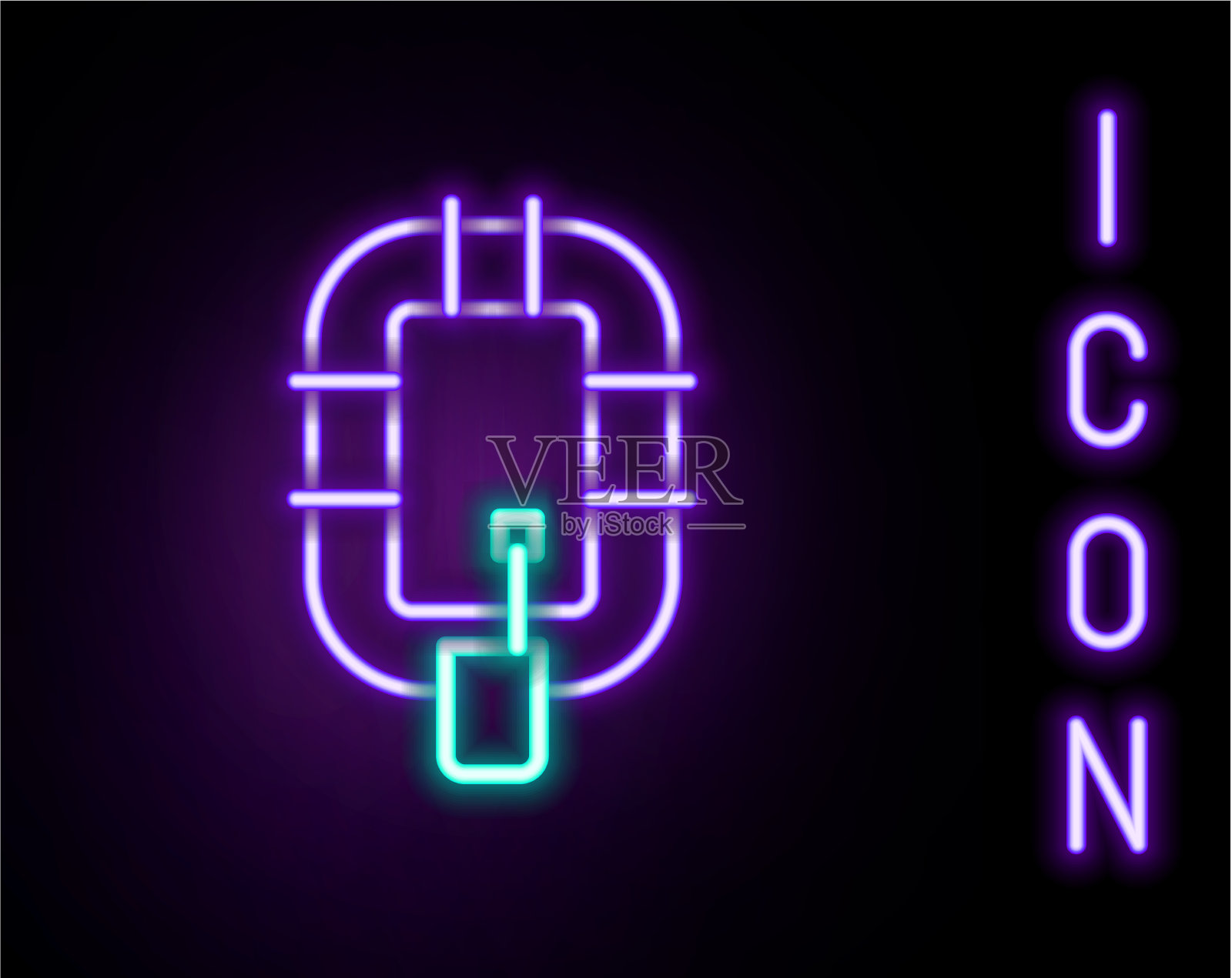 发光的霓虹灯线充气船图标孤立上插画图片素材