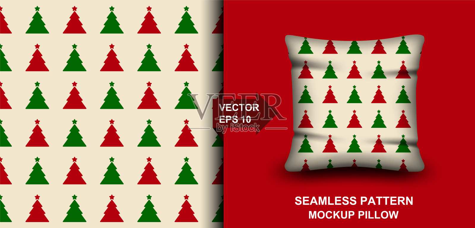 圣诞快乐无缝图案,圣诞树背景设计,适用于枕头、印花、时装、服装、面料、礼品包装。矢量素材插画图片素材