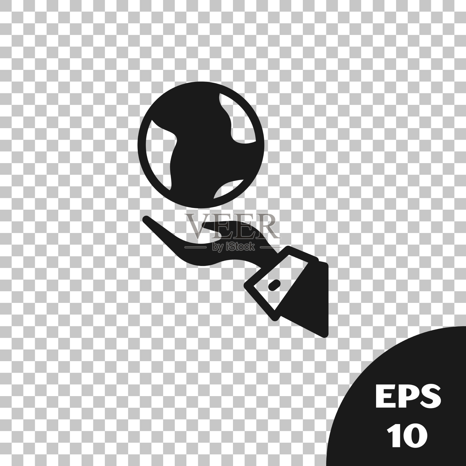 黑色人类手握地球地球仪图标插画图片素材