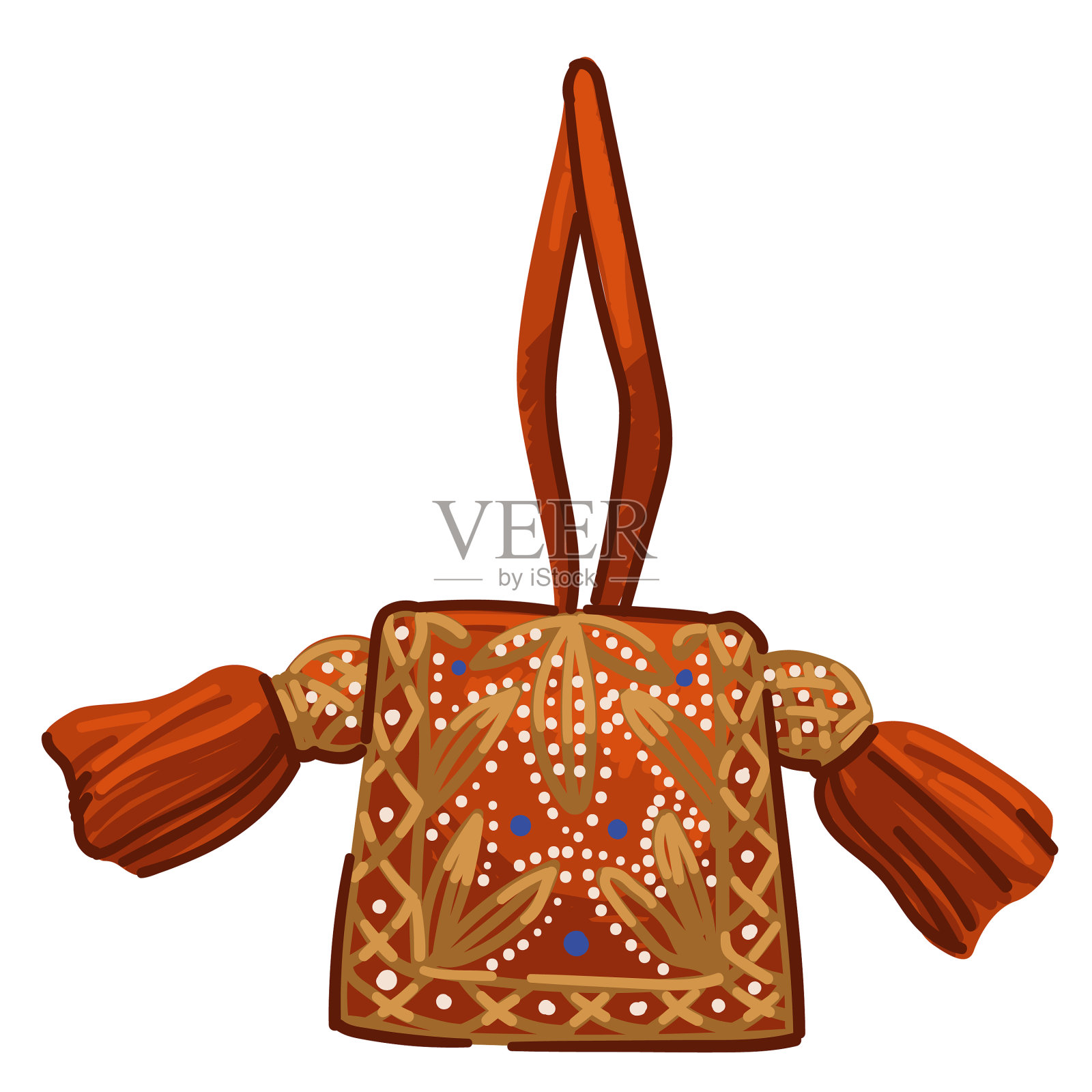 古董妇女钱包或包与装饰品设计元素图片