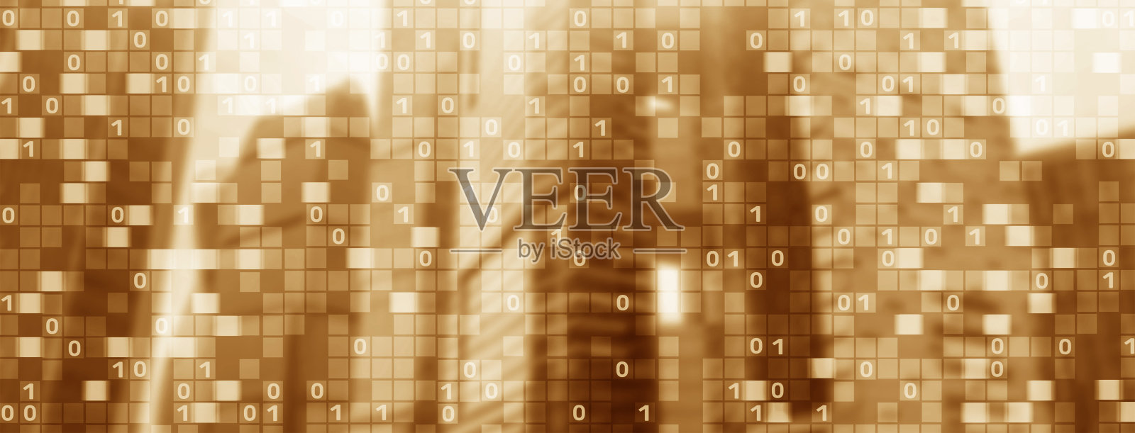 数字代码模糊城市背景。抽象的二进制代码照片摄影图片