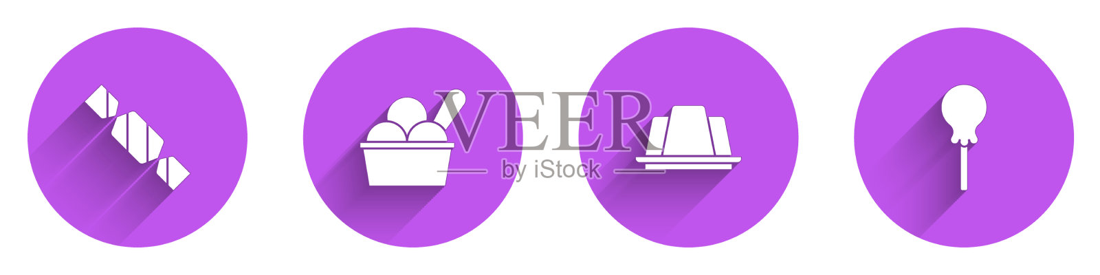 把糖果冰淇淋放在果冻蛋糕和碗里图标素材