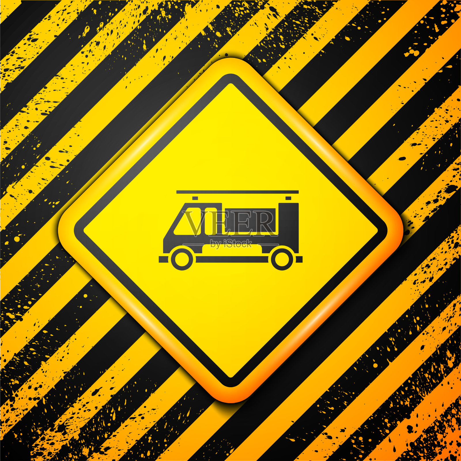 黑色消防车图标孤立在黄色上插画图片素材