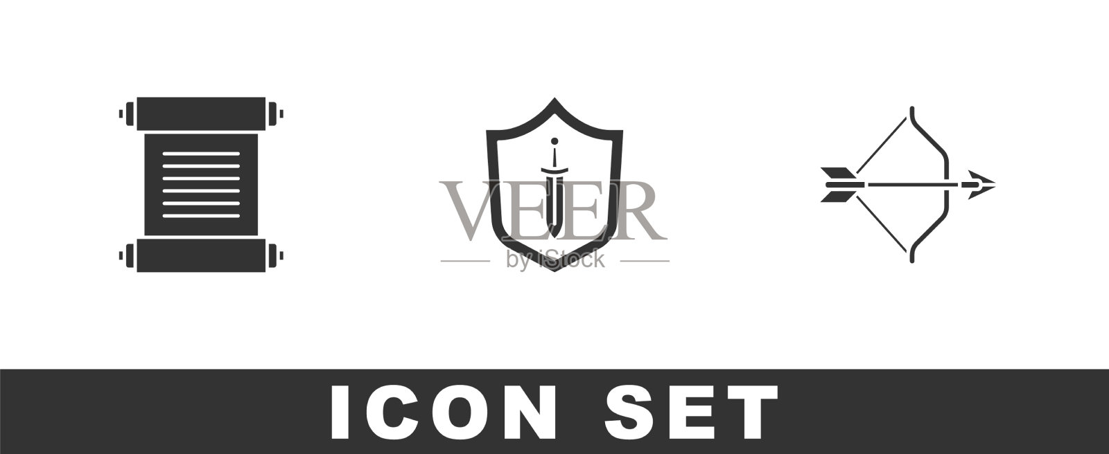 Set法令,羊皮纸卷轴,中世纪盾牌图标素材