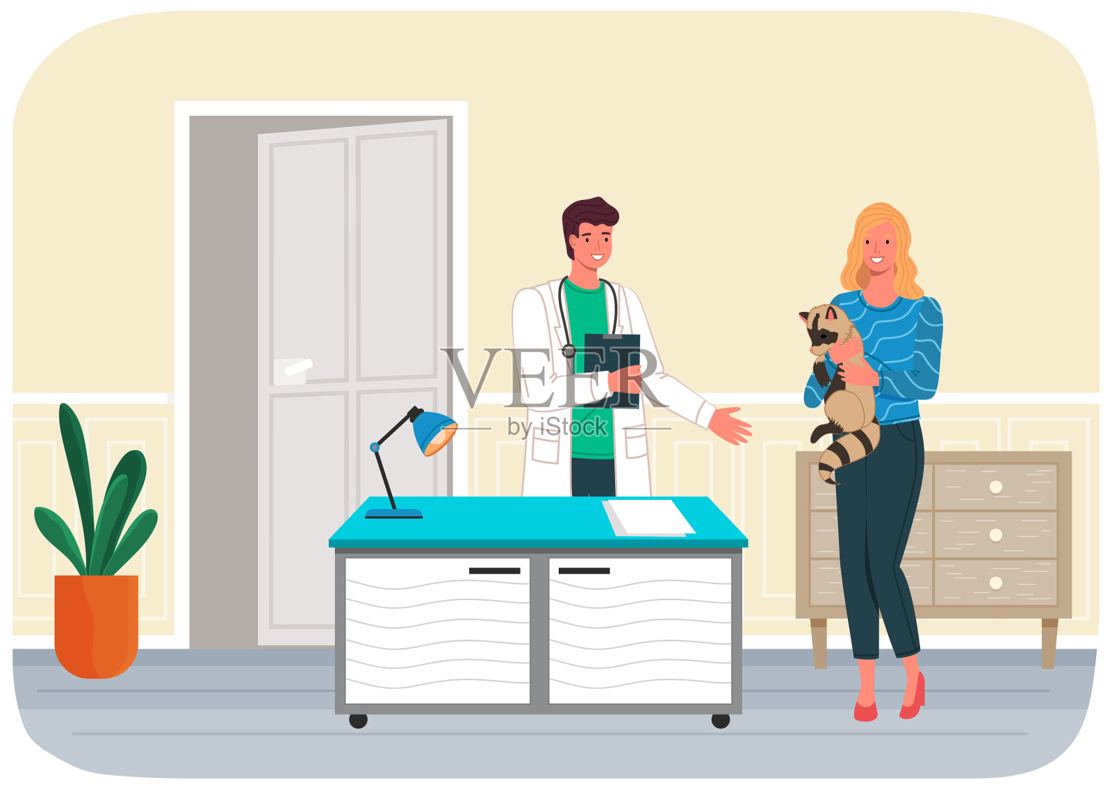 兽医护理兽医男人与女人宠物插画图片素材