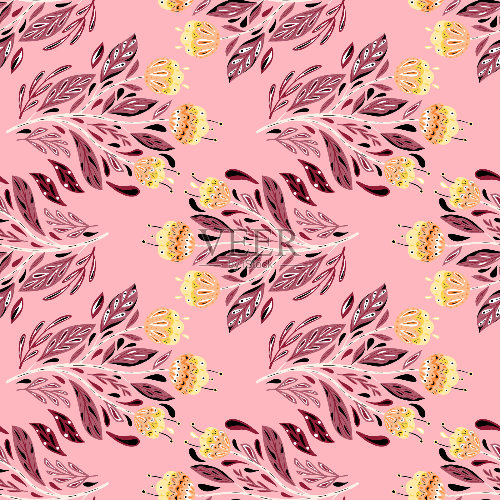 夏季亮紫色无缝图案插画图片素材