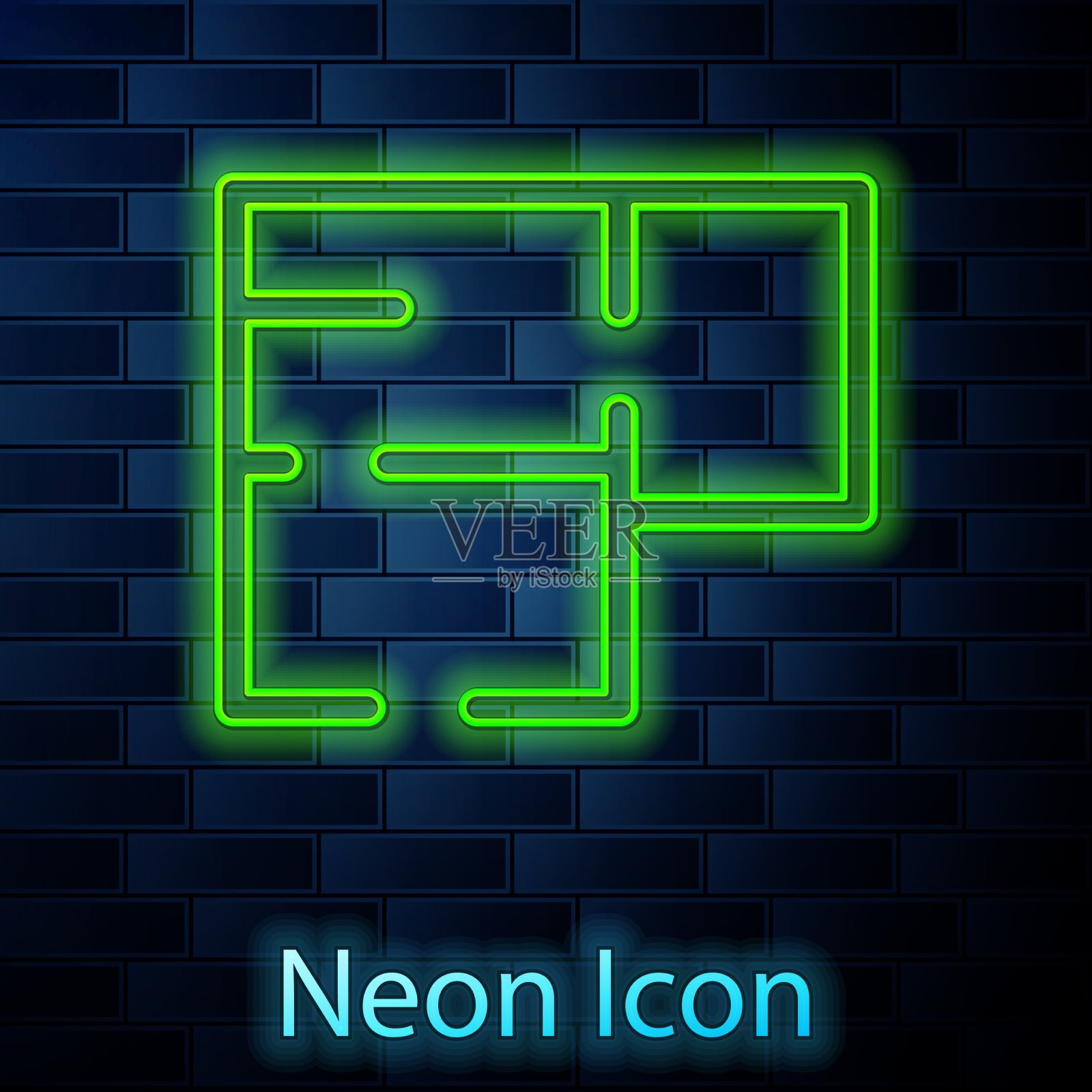 霓虹灯线房屋平面图图标孤立插画图片素材