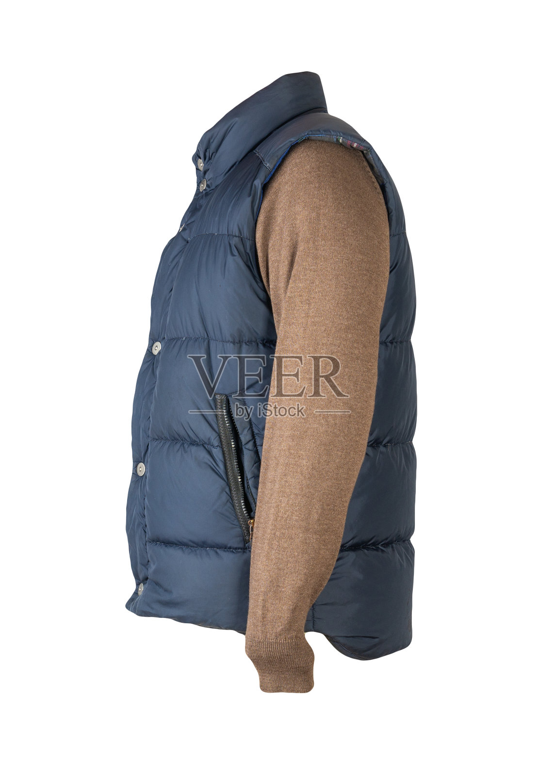 无袖夹克和毛衣孤立在白色背景。照片摄影图片