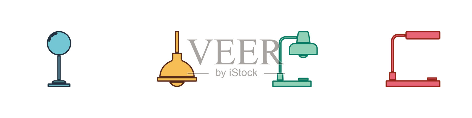 设置落地灯、吊灯、吊台和图标图标素材