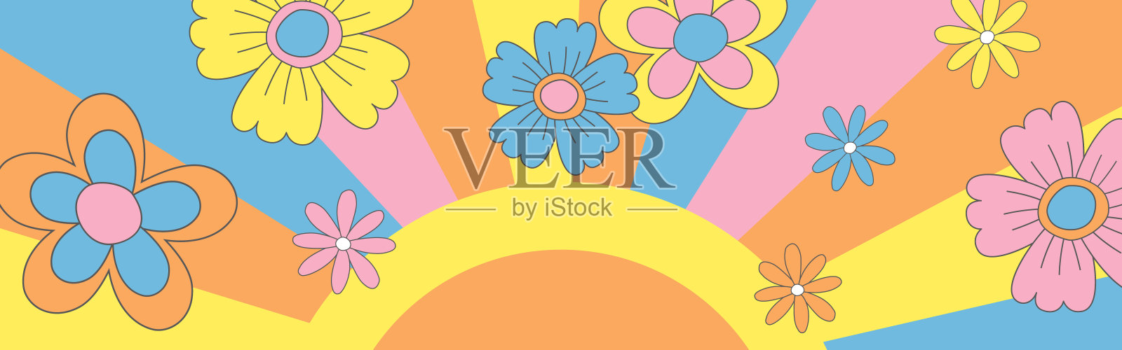 矢量背景与复古花社交媒体帖子,横幅,卡片设计等。插画图片素材