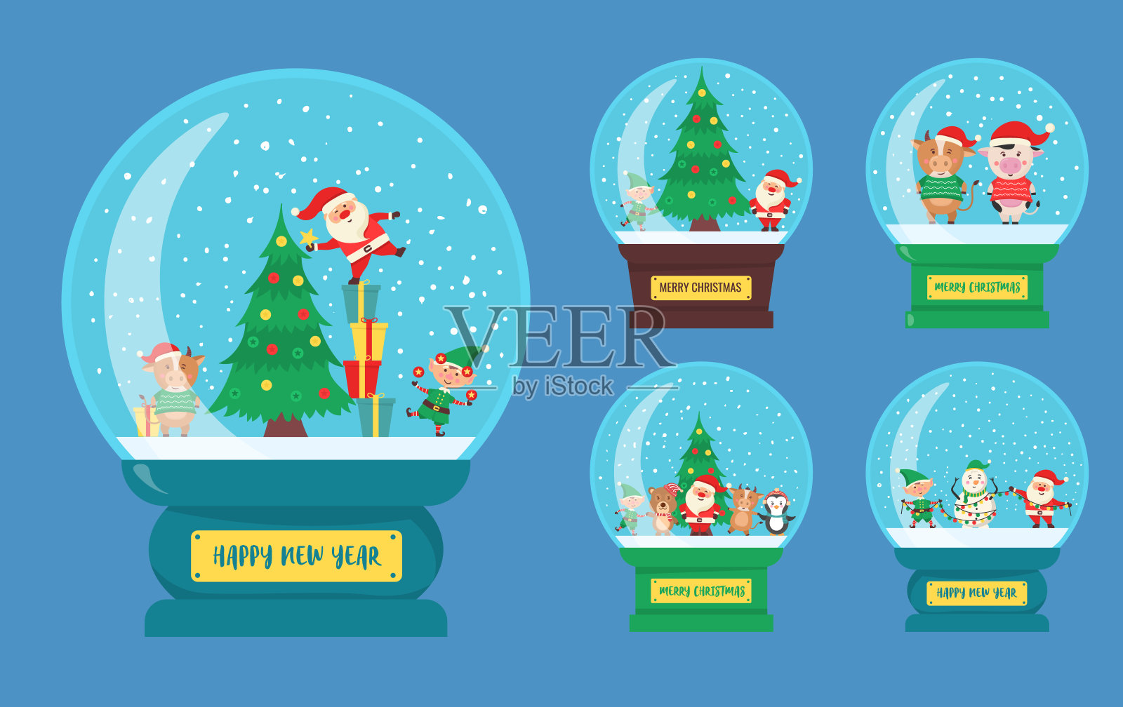 圣诞玻璃球或纪念品雪花球。插画图片素材