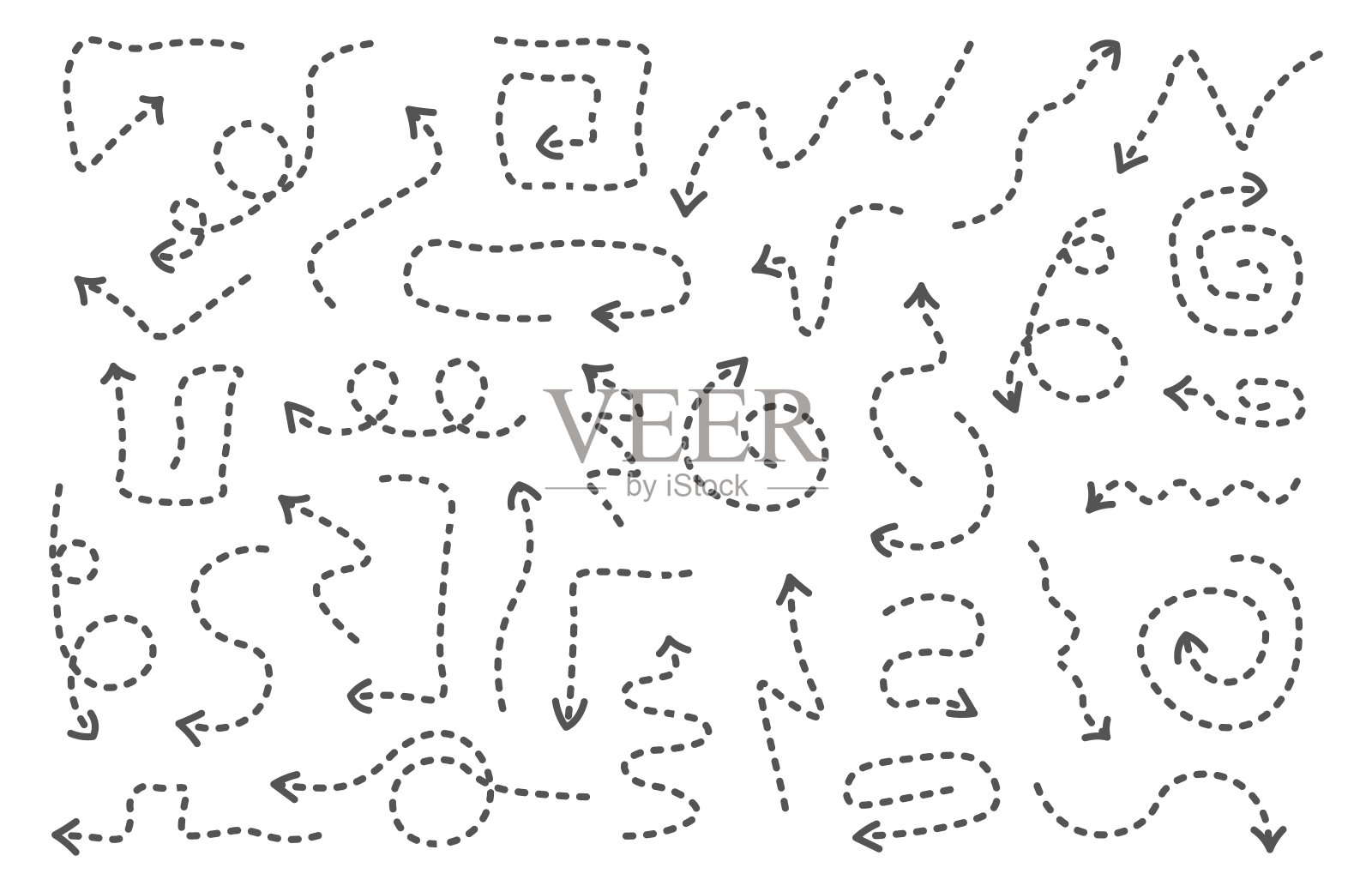 手绘的一组虚线箭头。设计元素图片