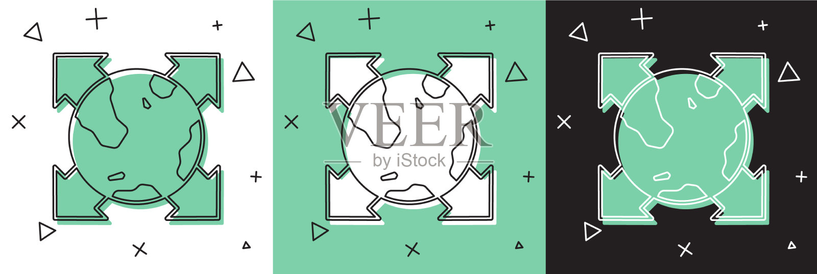 设置世界地球仪与罗盘图标隔离插画图片素材