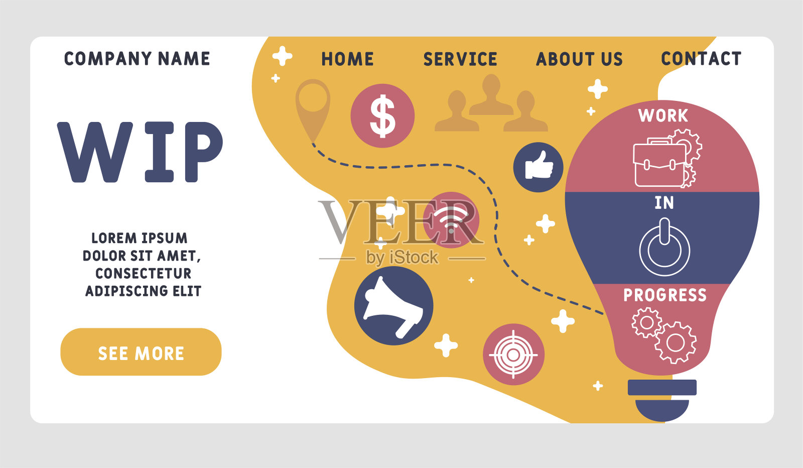 矢量网站设计模板。WIP -在制品的缩写设计模板素材