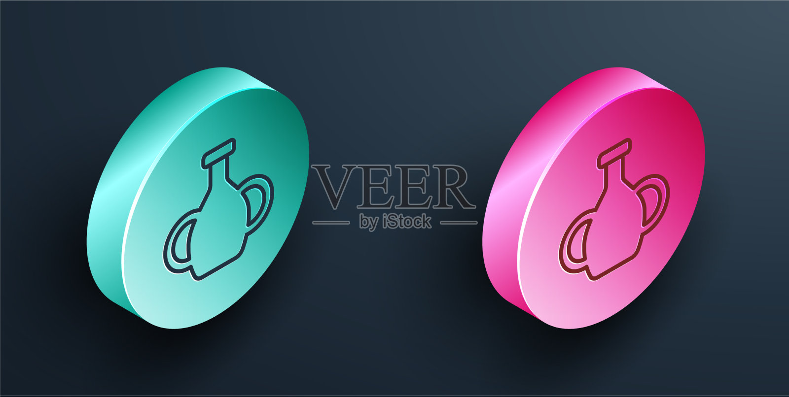 等距线花瓶图标孤立在黑色图标素材