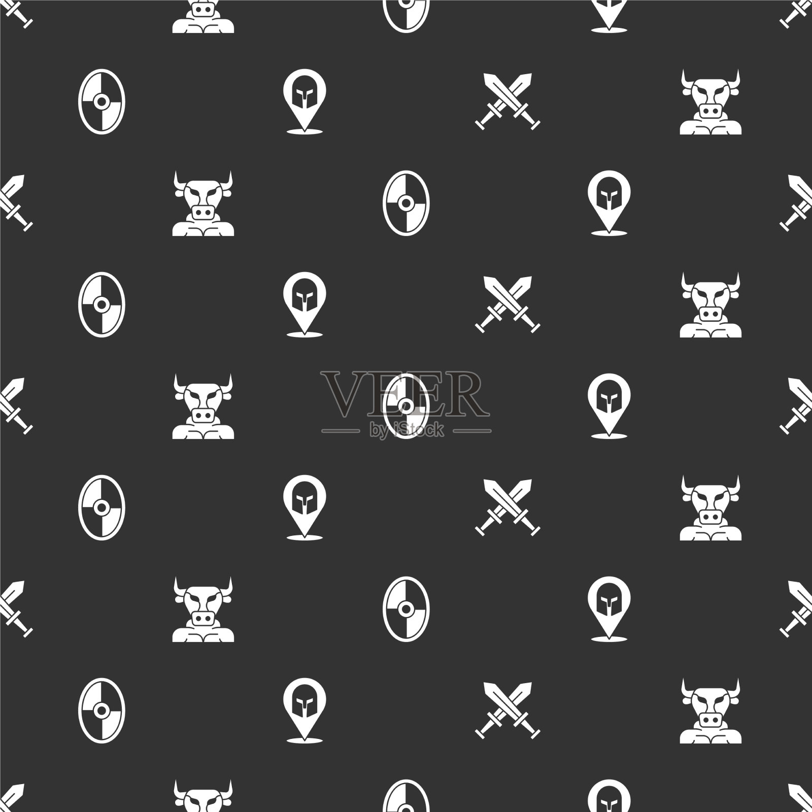 设置交叉中世纪剑弥诺陶洛斯希腊盾图标素材