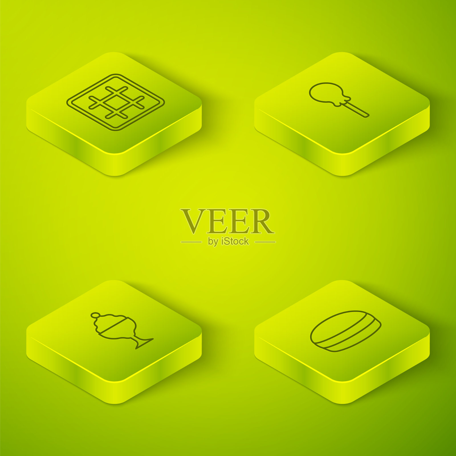 在碗中设置等距线棒棒糖冰淇淋图标素材