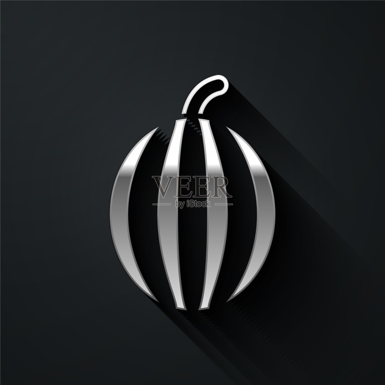 银色西瓜图标孤立在黑色插画图片素材