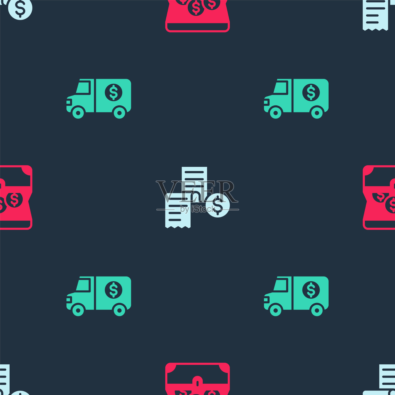 设宝箱纸或财务支票和图标素材