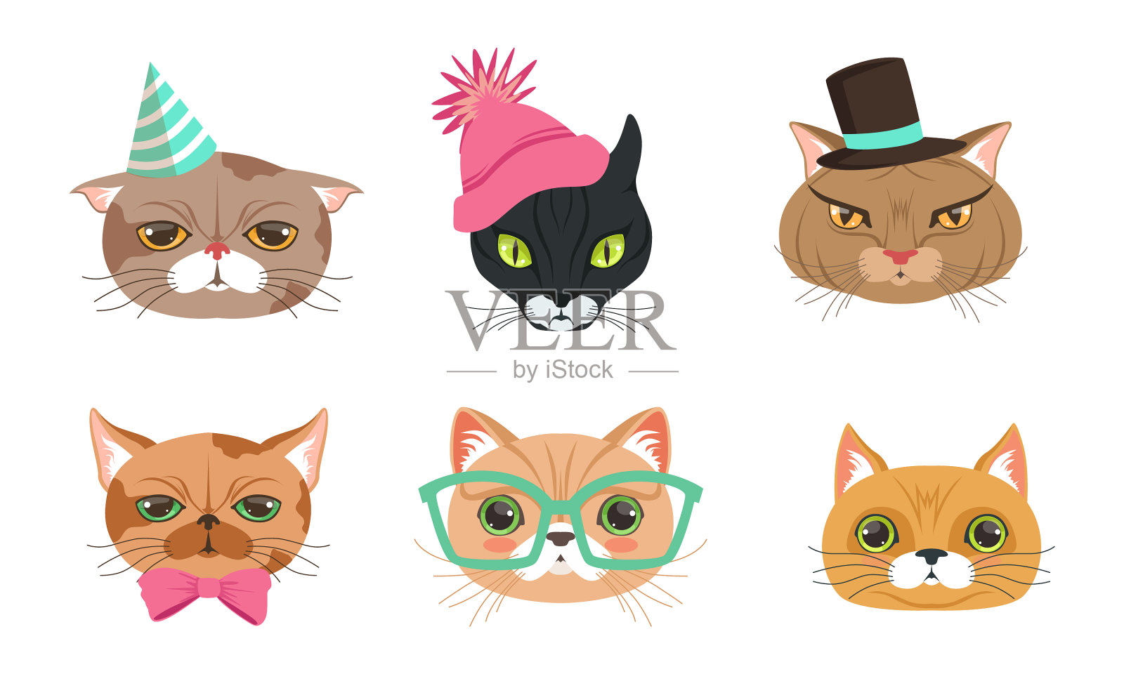 不同的猫嘴和头部有胡须插画图片素材
