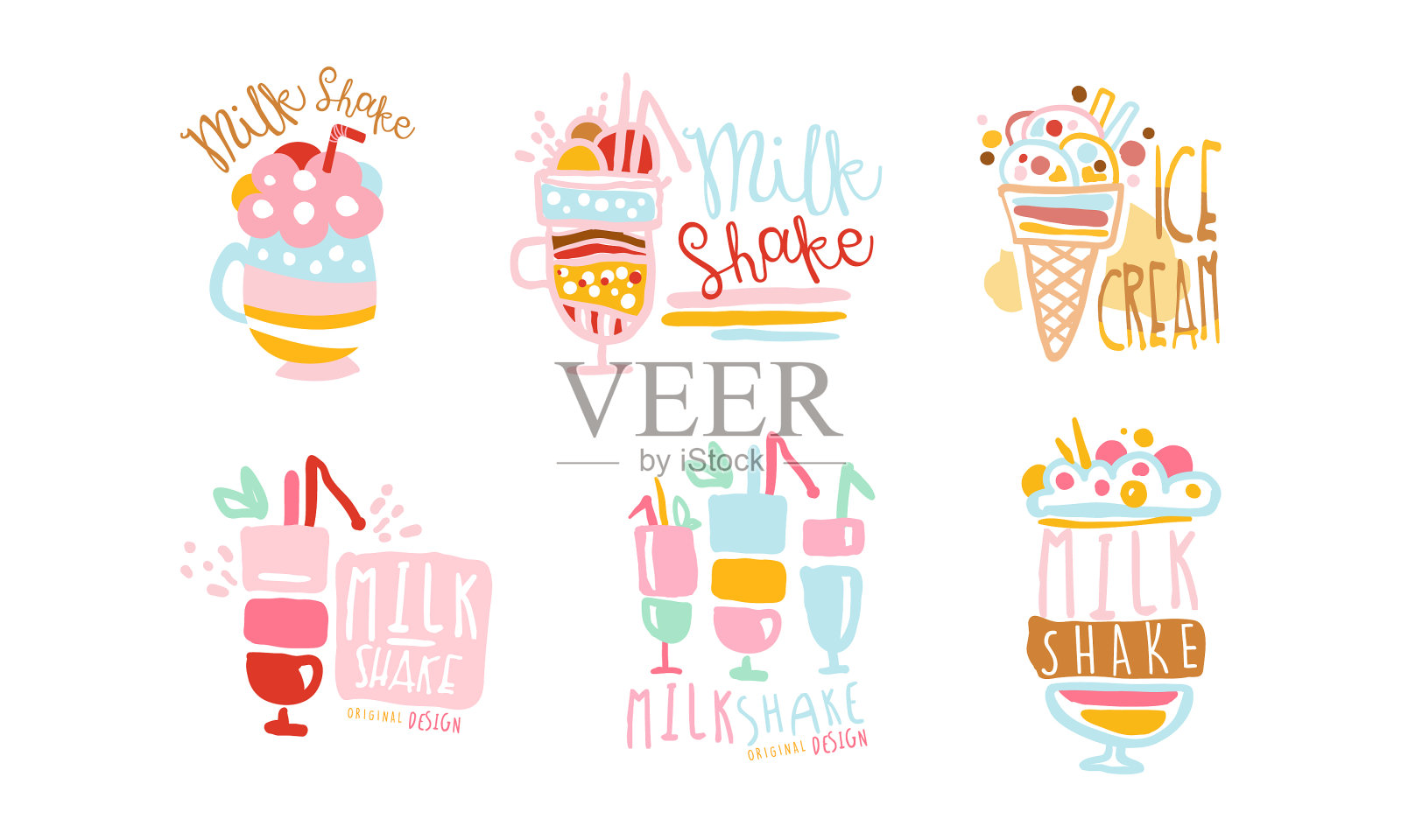 独创的奶昔和冰淇淋设计插画图片素材