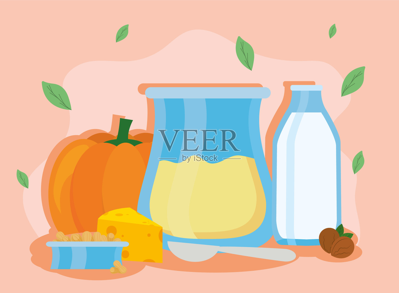 南瓜奶昔和牛奶插画图片素材