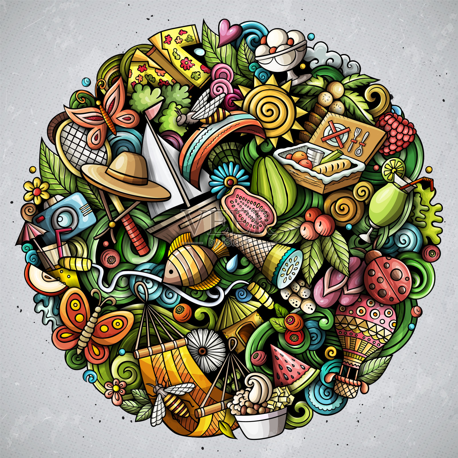 夏季卡通矢量涂鸦插图。插画图片素材