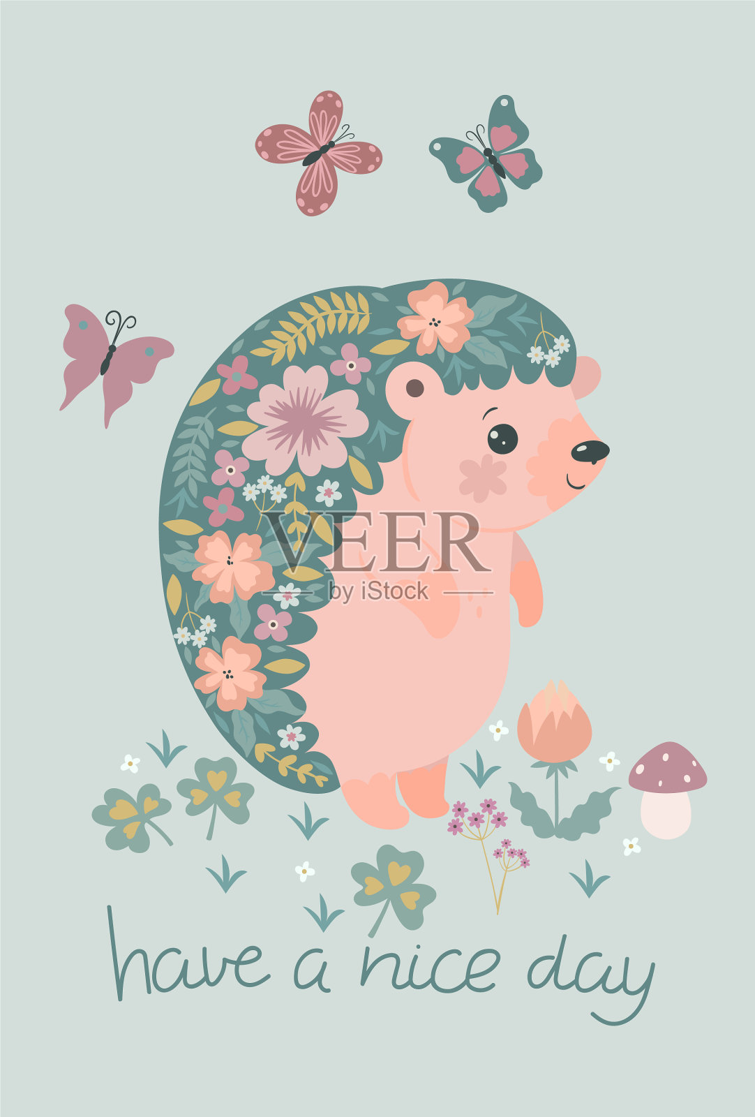 明信片上有一只盛开的刺猬插画图片素材