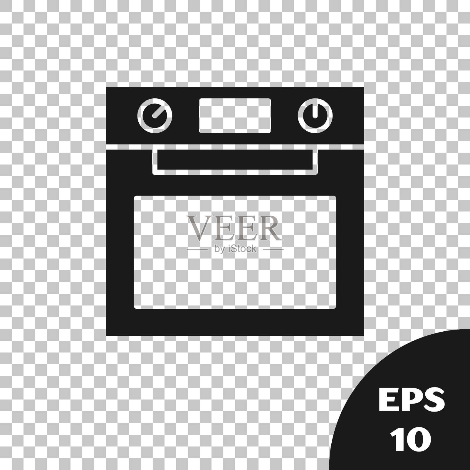 黑色烤箱图标孤立的透明背景插画图片素材