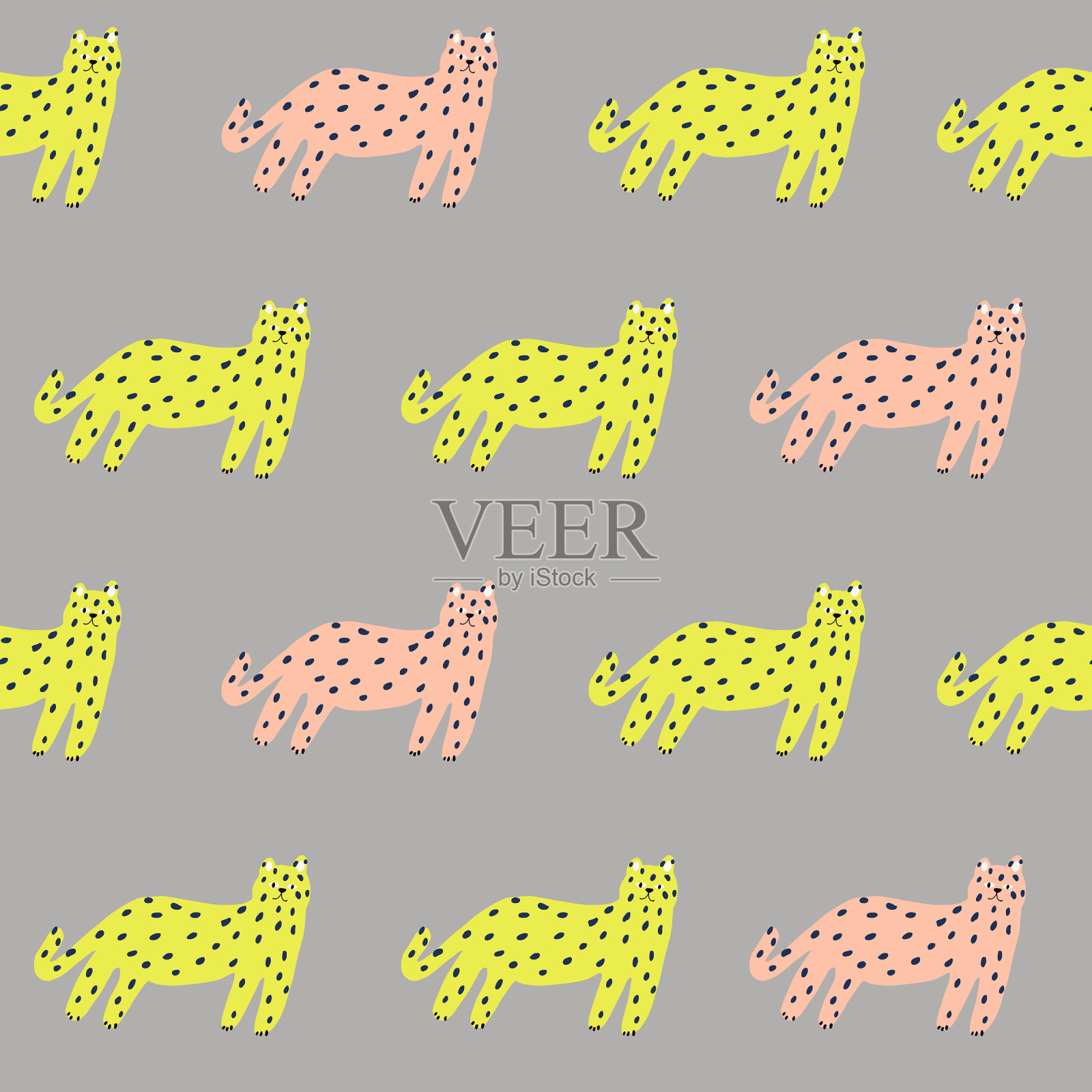 复古简单的猫插图图案无缝重复图案数字艺术品,家居装饰打印,儿童时装织物纺织插画图片素材