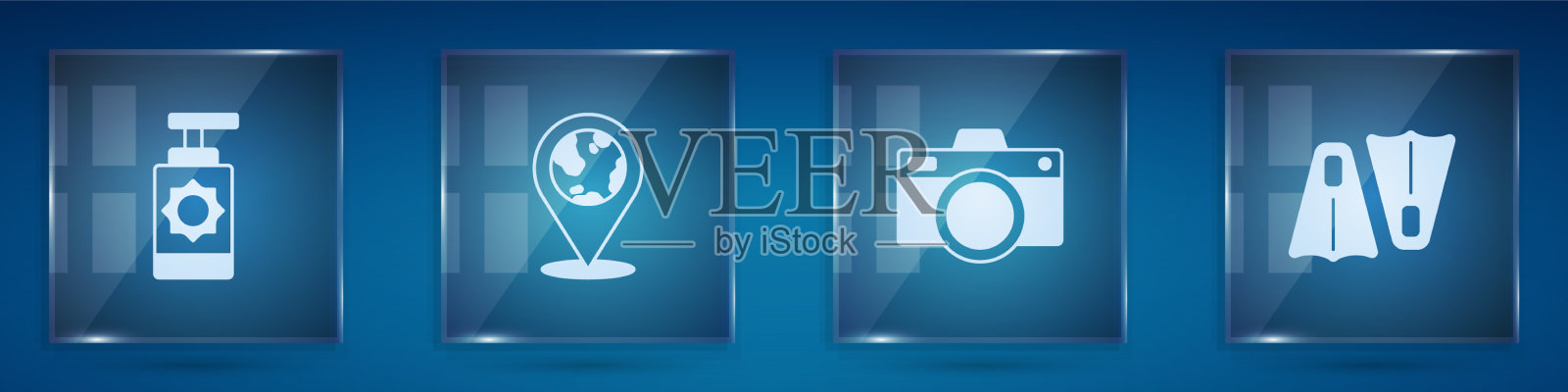 在地球仪上设置防晒喷雾瓶的位置图标素材