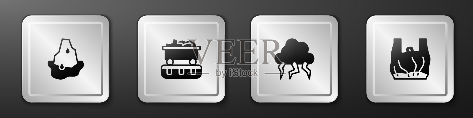 集冰川融化、运煤列车风暴和图标素材