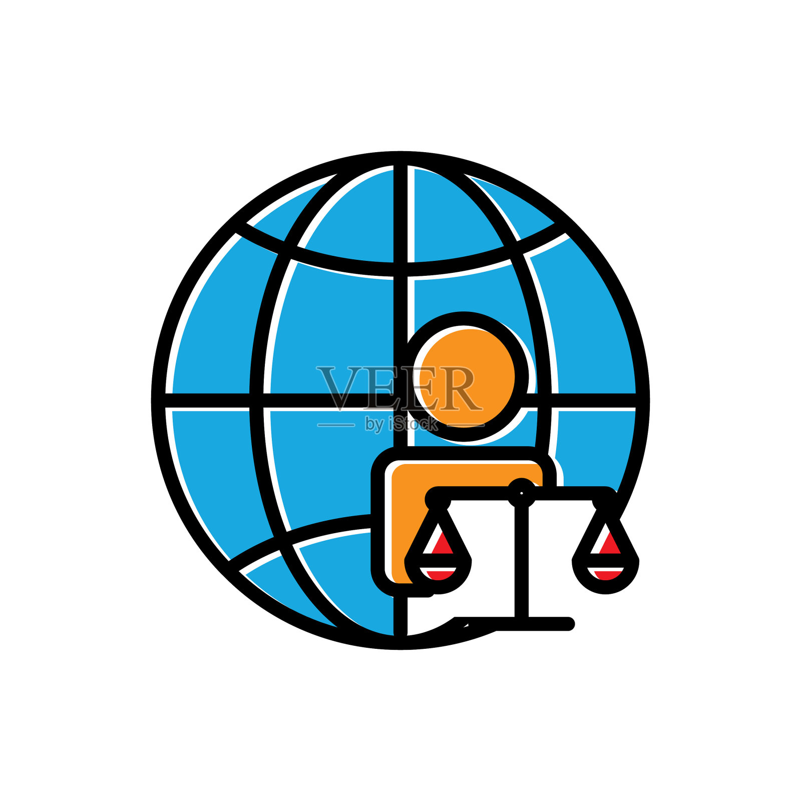 地球和人的线性颜色图标与法律法律插画图片素材