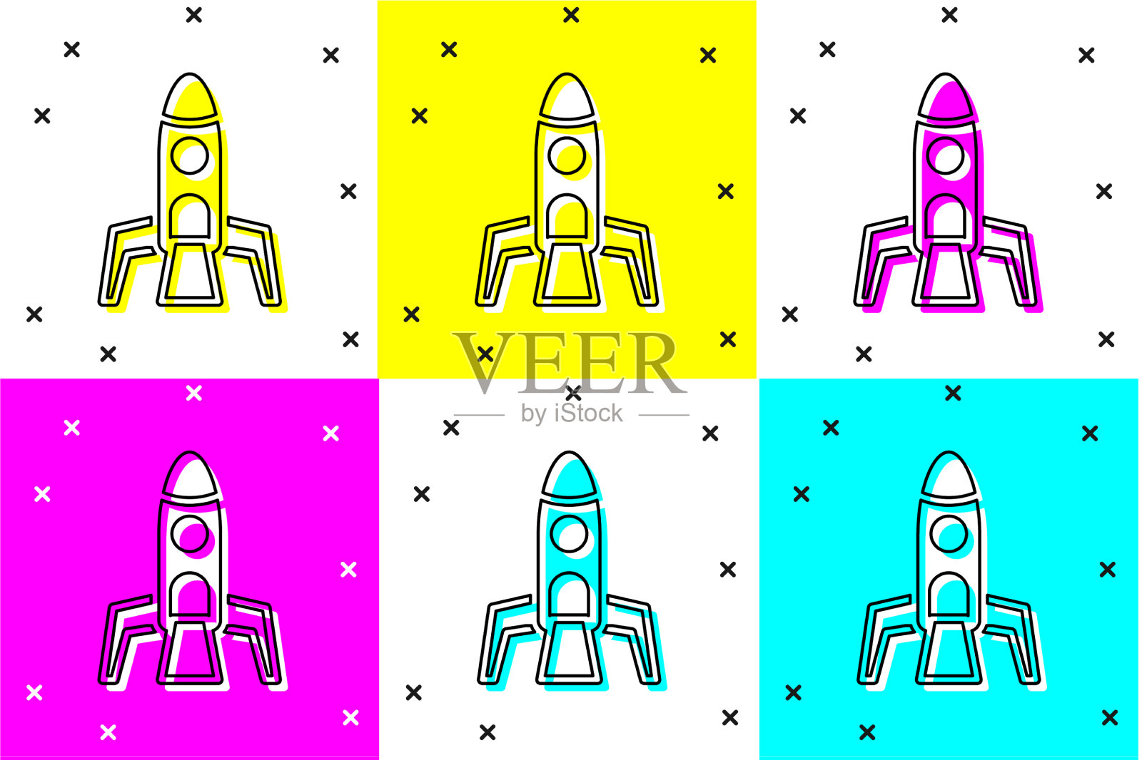 设置火箭船图标孤立的颜色背景图标素材