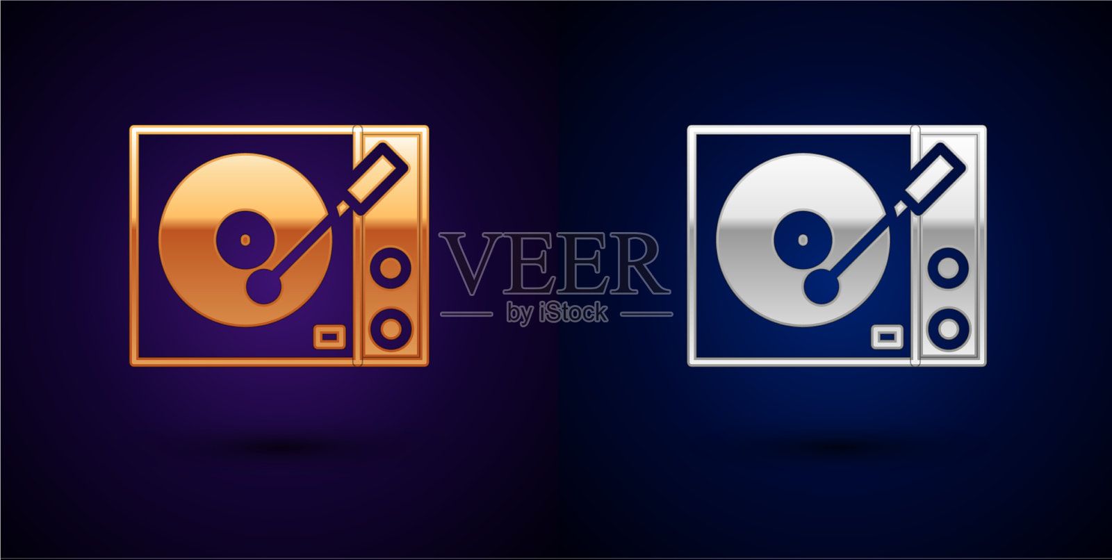 金色和银色的乙烯基播放器和一张乙烯基唱片图标素材