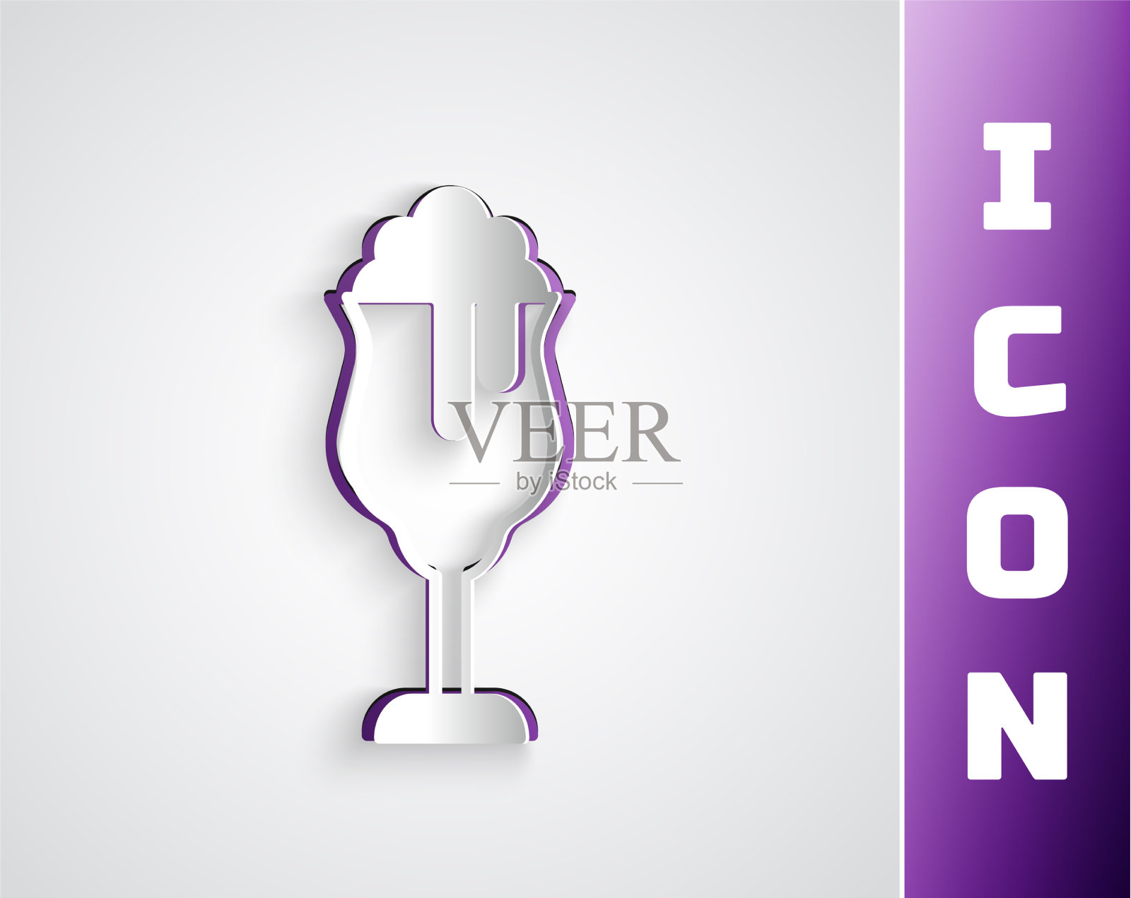 纸切割玻璃啤酒图标孤立在灰色插画图片素材