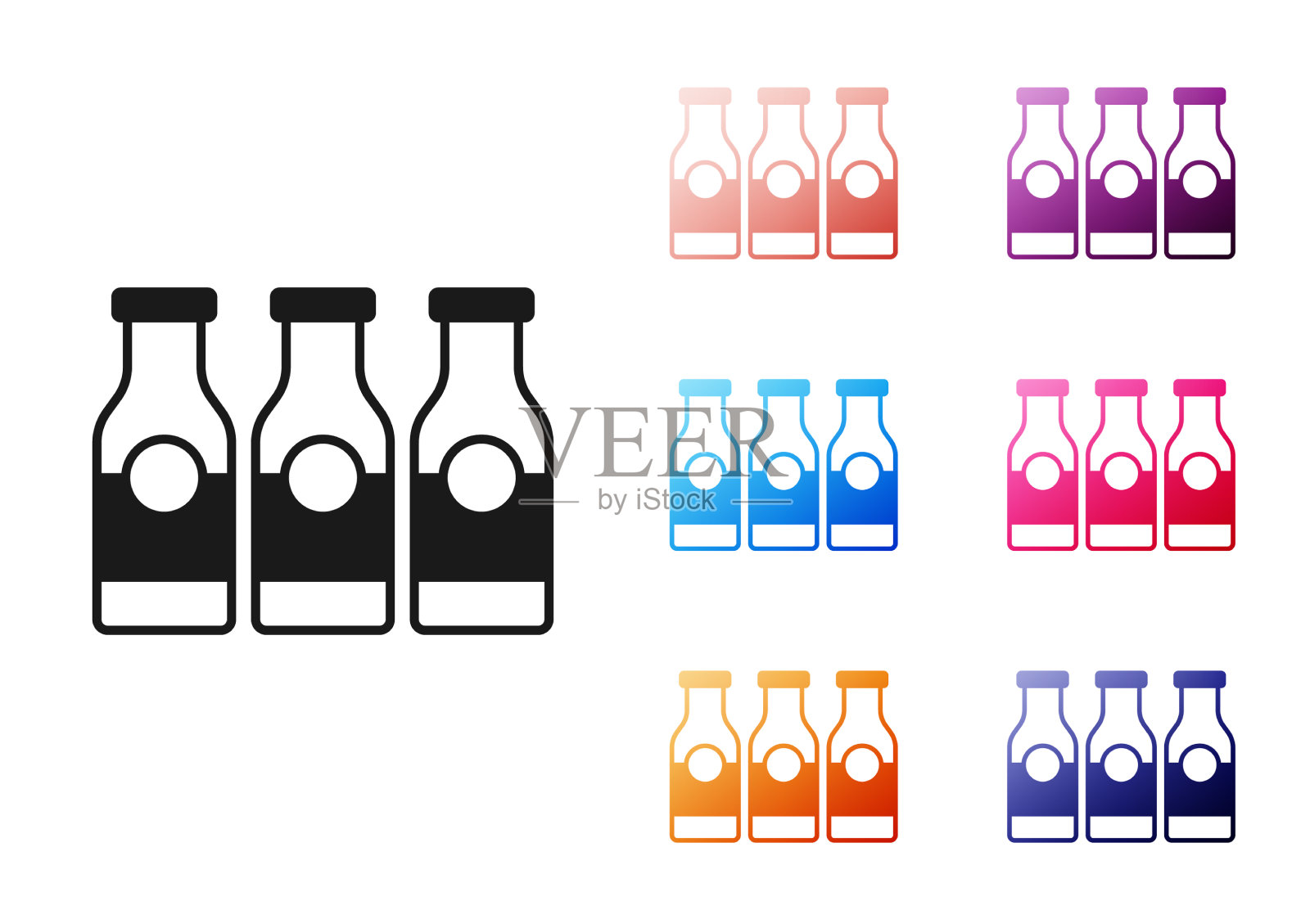 黑色封闭玻璃瓶与牛奶图标隔离图标素材