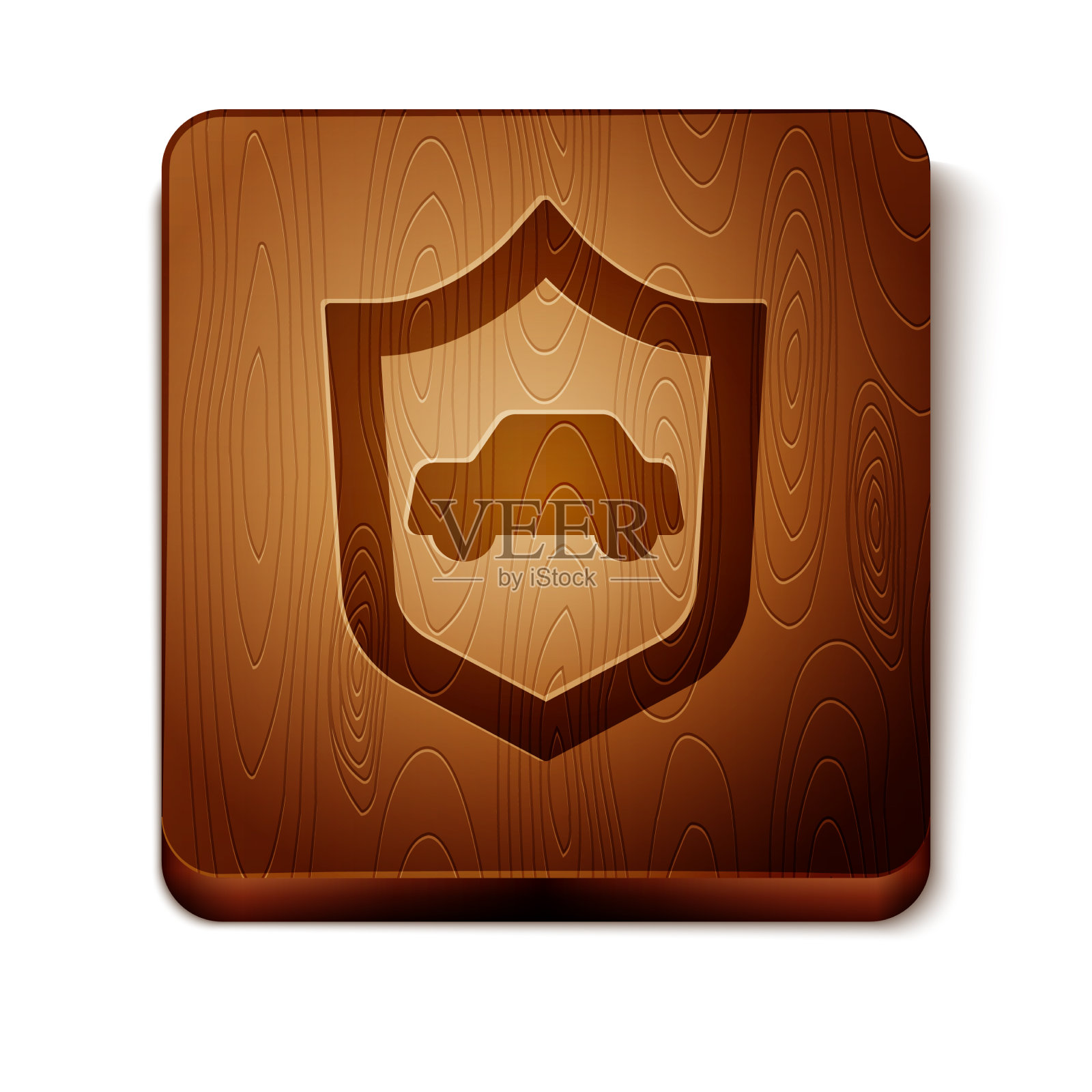 棕色汽车与盾牌图标隔离在白色插画图片素材