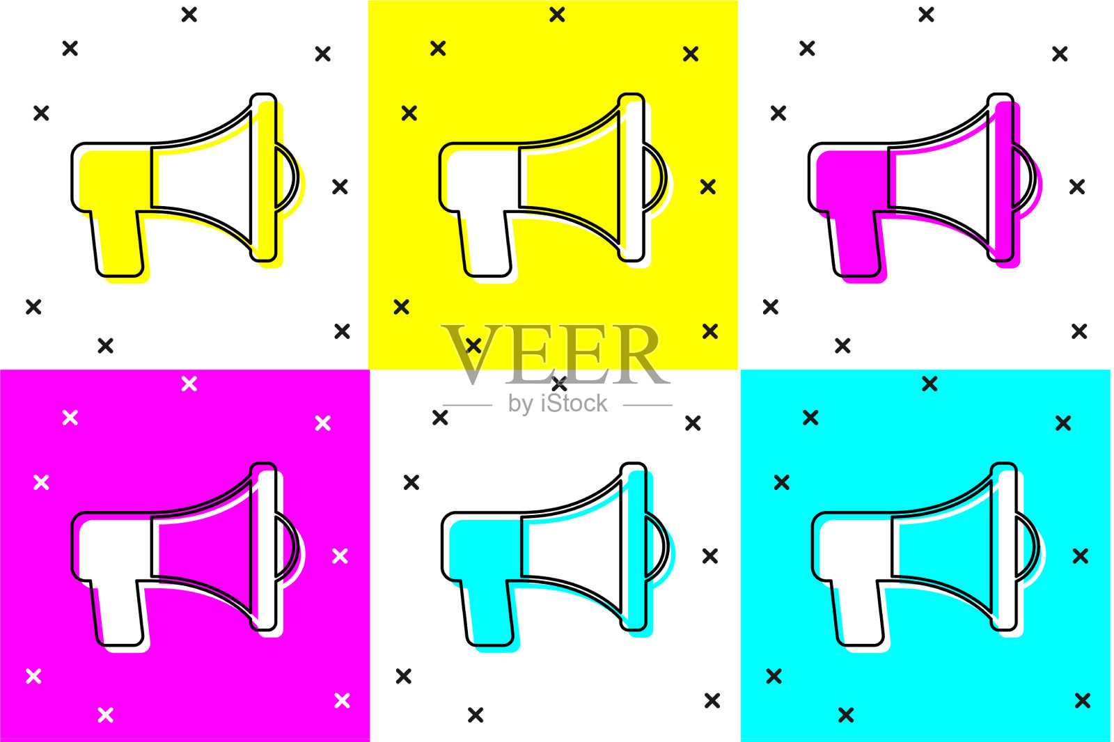 设置扩音器图标孤立的颜色背景图标素材