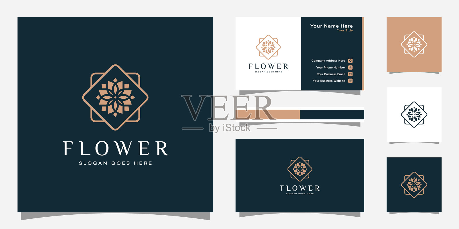 花单线豪华标志与名片插画图片素材