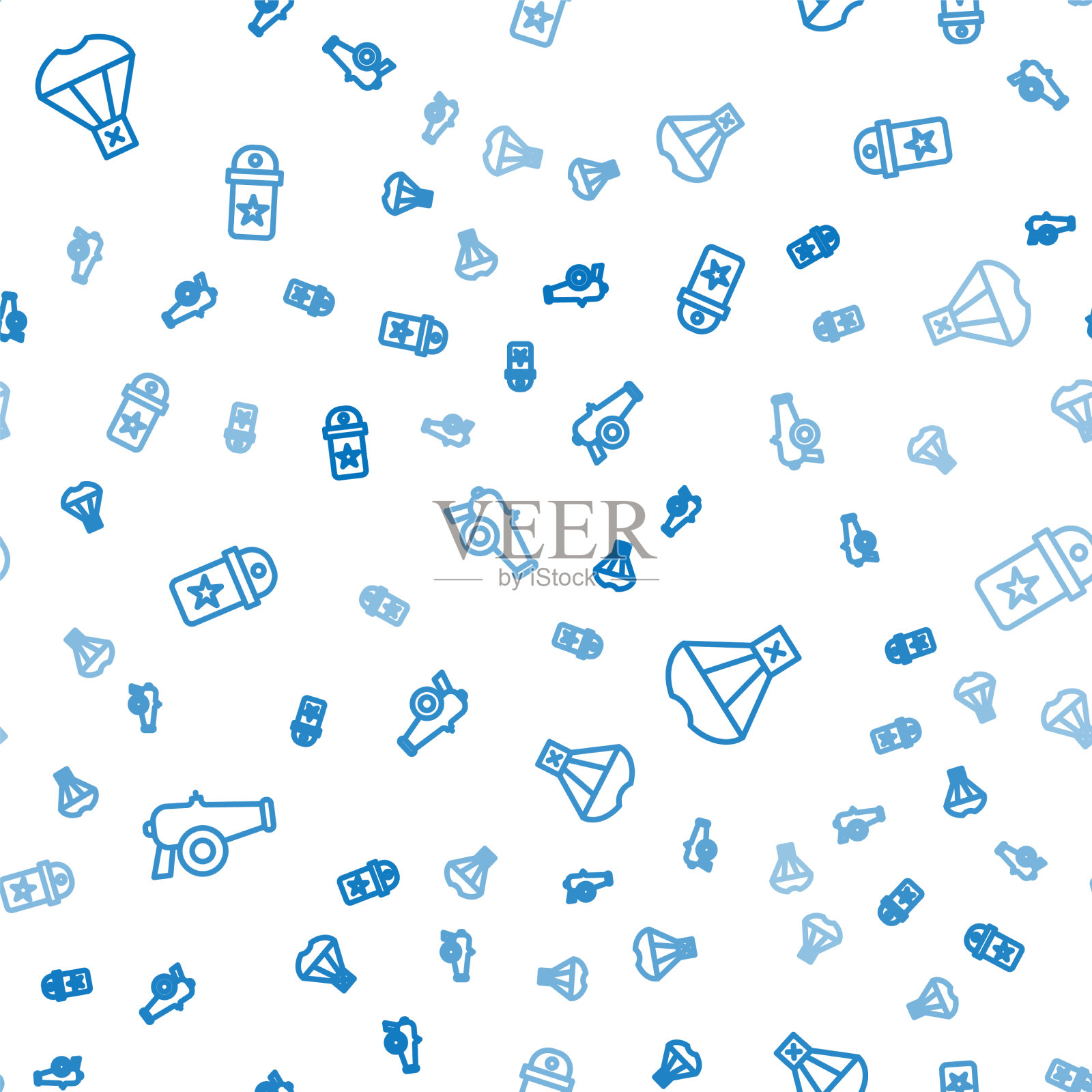 设线炮箱飞行降落伞和人字形图标素材