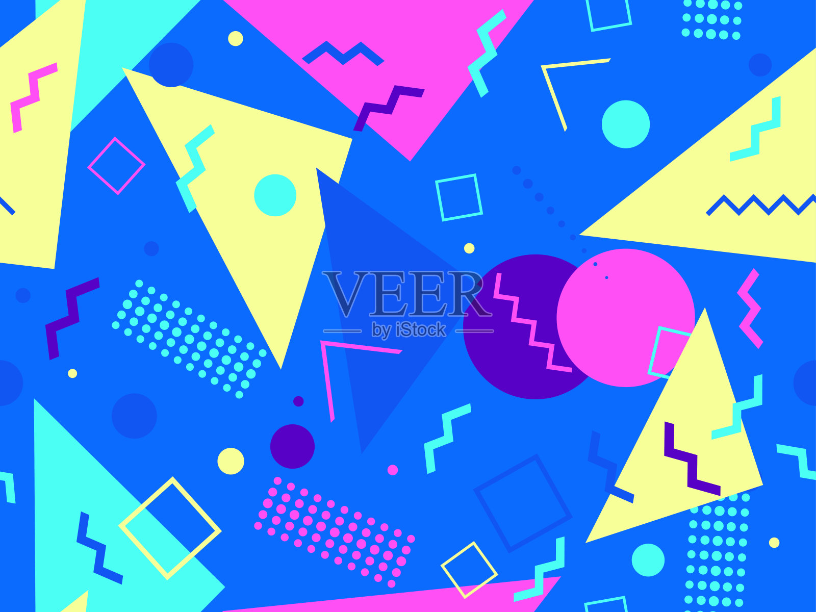 80年代几何无缝图案。时尚复古的背景印刷在纸上,广告材料和织物。矢量图插画图片素材