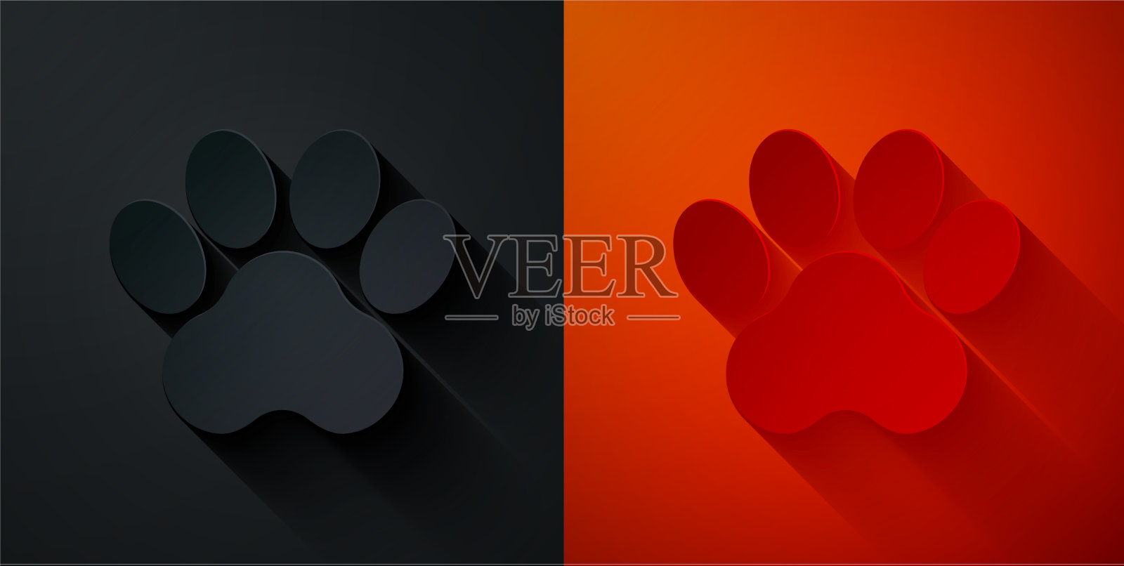 剪纸爪印图标孤立在黑色和红色插画图片素材